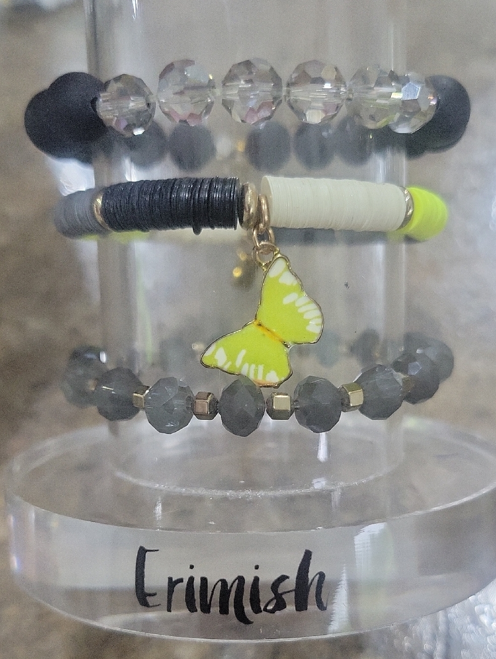 Gemjams By Erimish Neon Yellow Butterfly Stackable Bracelet Set